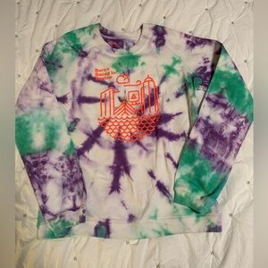 Oiselle Purple and Green Tie-Dye “Born + Raced In Boston” Sweatshirt, Size XS.